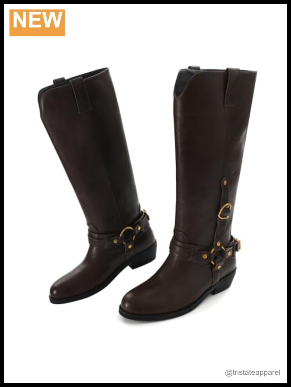 Knee High Riding Boots Round Toe Pull On PU Low Heel